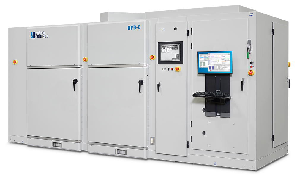 Micro Control HPB-6 industrial testing system with an integrated touchscreen monitor and keyboard.