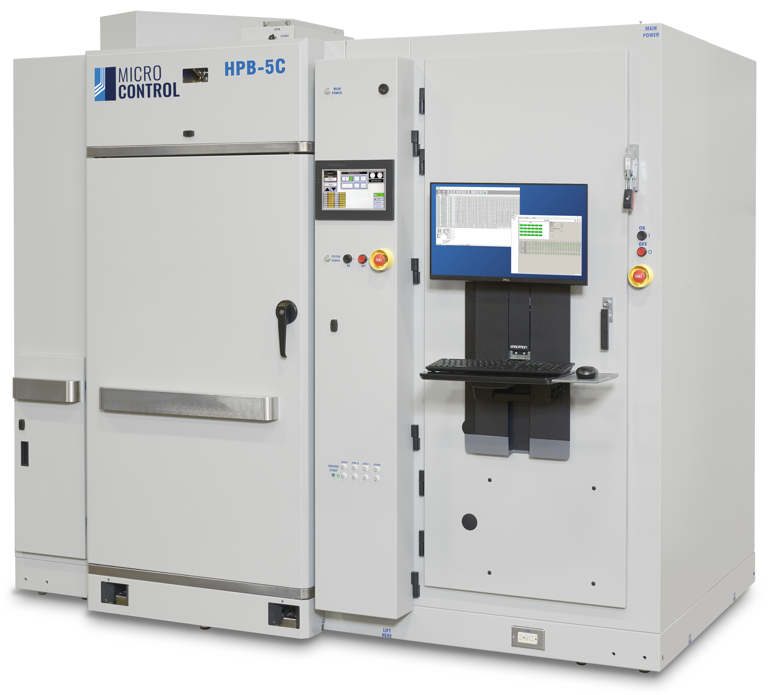 Micro Control HPB-5C industrial thermal test system with a built-in monitor, keyboard, and control interface.