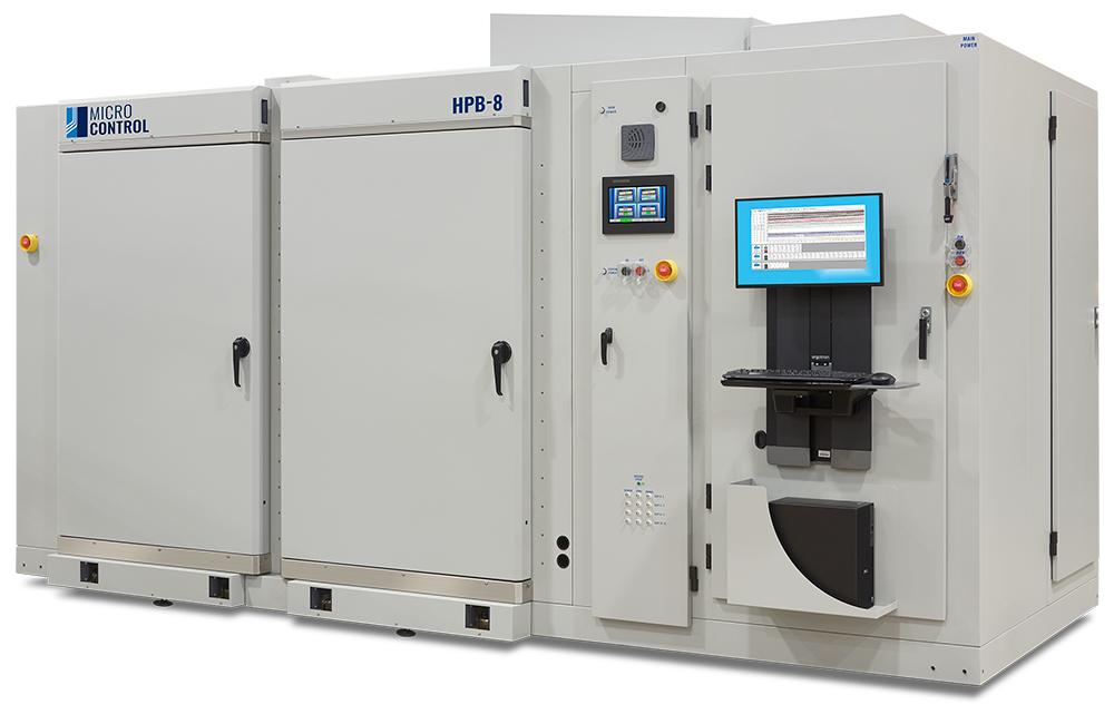 Micro Control HPB-8 industrial testing chamber with integrated computer monitor, keyboard, and control panels.